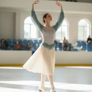 Vintage 1973 Ice Follies Mary Church Costume Blue Chiffon Sequin Bodysuit